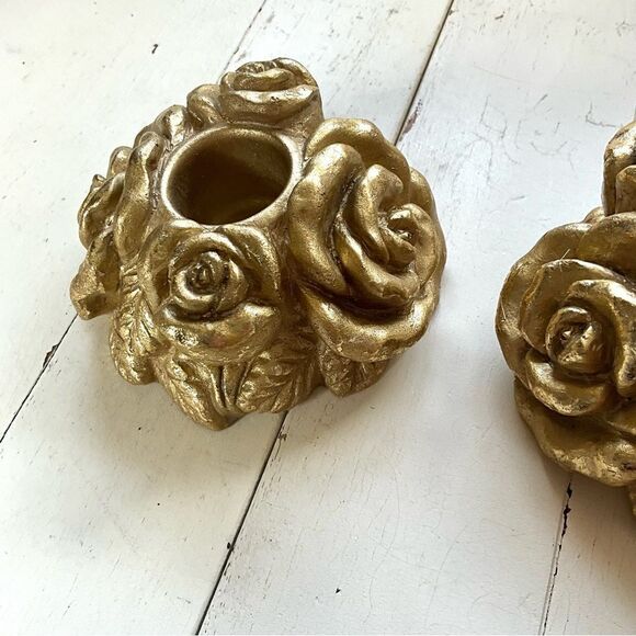 Vintage Resin Candlesticks Roses Gold - Picture 3 of 6